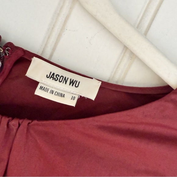 Jason Wu Size 10 Burgundy Wine Balloon Sleeve Tiered Mini Dress - Picture 8 of 13